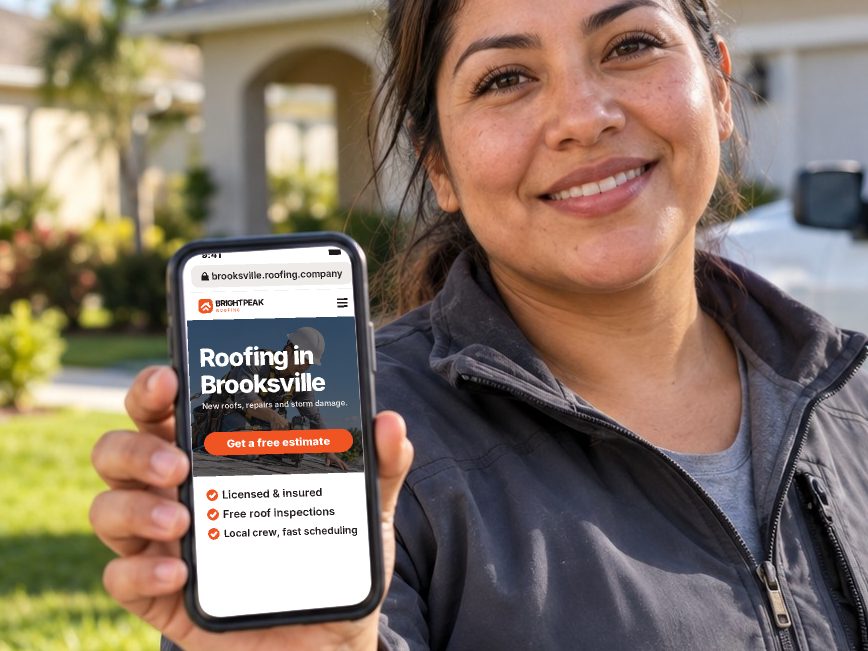 brooksville.roofing.company open in a phone browser